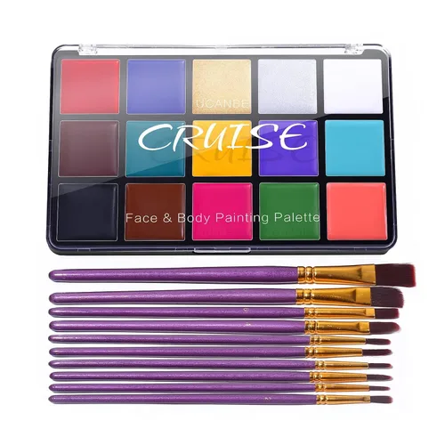 UCANBE Paleta de aceite de pintura facial y cuerpo + juego de 10 pinceles, kit de maquillaje profesional de 15 colores para Halloween, cosplay,