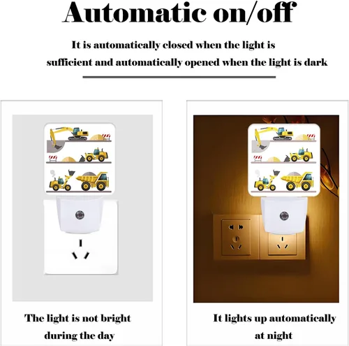 Miniatura 3 de Luz nocturna de camiones de dibujos animados, luces nocturnas enchufables con sensor de atardecer a amanecer para escaleras, pasillo, dormitorio