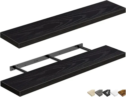 QEEIG Estantes Flotantes para Pared de 47.2" Extra Largos - Estante Montado en la Pared Baño Cocina Sala de Estar Dormitorio Casa de Campo C. negro