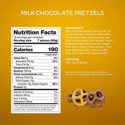 Miniatura 3 de Pretzels cubiertos de chocolate con leche, aperitivo dulce y salado - Bolsa de 22 onzas Bocadillo de oficina, mini pretzels