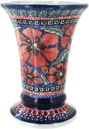 Jarrón pequeño de cerámica pulida de rosas azules, florero pequeño de flores rojas de la selva, 6 pulgadas de alto, florero de cerámica, diseño