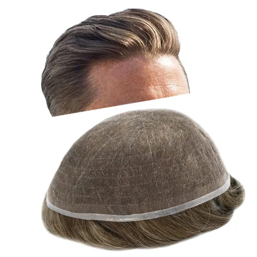Miniatura 48 de Tupé para hombres cabello humano real sistema de cabello para hombre encaje francés completo 100% cabello humano postizos para hombres pieza de pelo