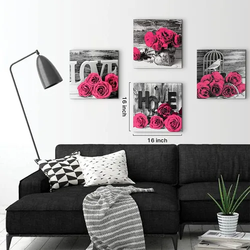 Miniatura 4 de Decoración de Pared Rosa Dormitorio Arte de Pared Cuadros de Flores Rosas Obra de Arte 12x12 Retro Gris Amor Floral Parejas Lienzos Impresos Pintura