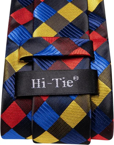 Miniatura 59 de Hi-Tie Corbata clásica de cachemira para hombre con pañuelo y gemelos a cuadros