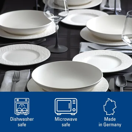 Miniatura 3 de Villeroy & Boch Manufacture Rock Blanc - Juego de vajilla de 12 piezas, servicio para 4, platos llanos, platos de ensalada y cuencos para pasta
