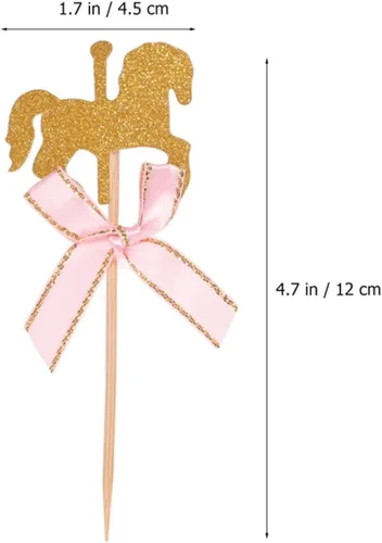 Miniatura 4 de Amosfun 50 piezas de carrusel de caballos de 4.72 x 1.77 pulgadas, decoración de madera para pasteles de cumpleaños, decoración de cupcakes
