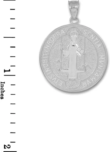Miniatura 3 de Colgante de oro blanco macizo de 10 quilates con medalla de San Benito 236 de diámetro
