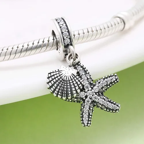 Miniatura 2 de Abalorios de estrella de mar de mar de plata de ley 925 colgantes espaciadores con piedra CZ para pulseras Pandora