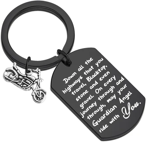 FUSTMW Llavero de motociclista, regalo de motocicleta, llavero seguro para que tu ángel guardián viaje contigo, nuevo regalo para motociclista