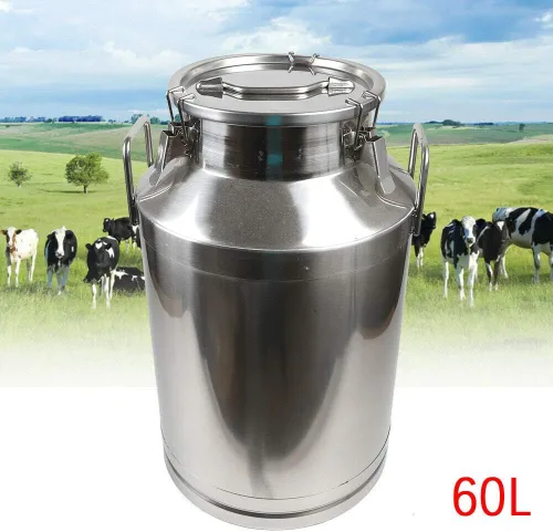 Miniatura 5 de Cubo de leche de acero inoxidable de 60 litros, 15.85 galones, cubo de vino, jarra de leche con tapa sellada, resistente
