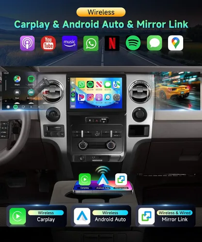 Miniatura 3 de Radio de coche 4G+128G para Ford F150 2008-2014 Estéreo de 9 pulgadas Pantalla táctil completa inalámbrica CarPlay/Android Auto Android 15 Bluetooth