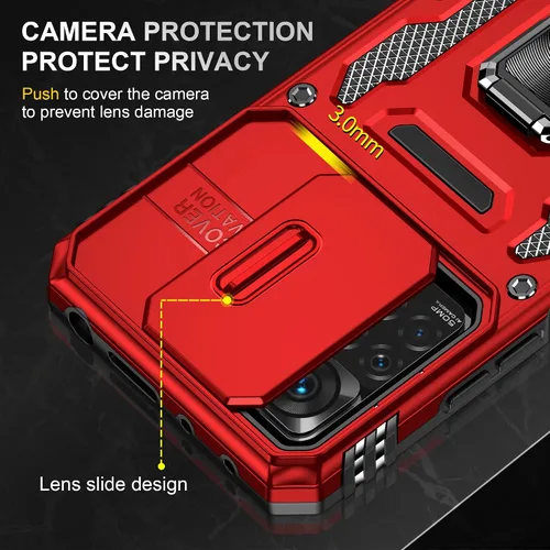 Miniatura 5 de Wefor Funda XiaoMi RedMi Note 11 (4G) con cubierta para cámara deslizante, soporte de anillo magnético de 360° mejorado grado militar a prueba