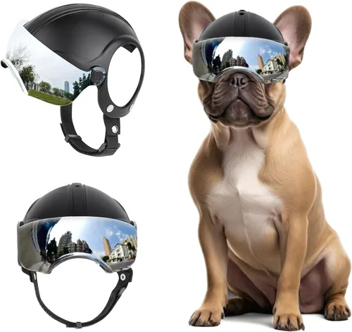 Miniatura 12 de Gafas para perros pequeños con casco, 2 lentes de sol para perros y casco de motocicleta para mascotas para razas pequeñas y medianas al aire libre