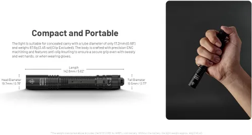 Miniatura 6 de Nitecore Linterna MT2A Pro EDC, 1000 lúmenes, haz de 279 yardas, recargable USB-C, compatibilidad de doble potencia, linterna delgada compacta e