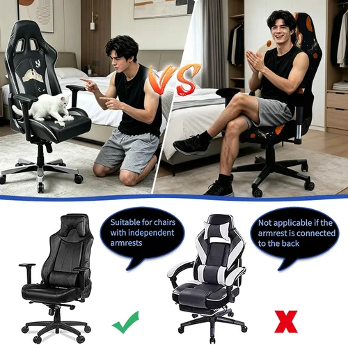 Miniatura 7 de Fundas para Sillas Gaming Fundas Deslizables, Impresión 3D Elástica Extensible para Asiento de Silla Gaming Reclinable de Computadora con Funda