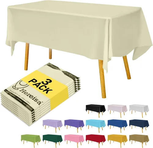 Miniatura 74 de Paquete de 3 manteles de plástico desechables de 54 x 108 pulgadas, manteles de color blanco hueso, manteles de fiesta nupcial para fiestas