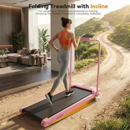 Miniatura 8 de ANCHEER Cinta de correr con inclinación del 12%/15% de 3.5HP, máquina plegable para debajo del escritorio con barra de mano, capacidad de 320-450lb