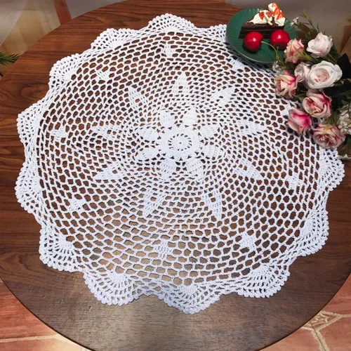 Miniatura 9 de Damanni Mantel de encaje hecho a mano de algodón hecho a mano, redondo, beige, 12 pulgadas