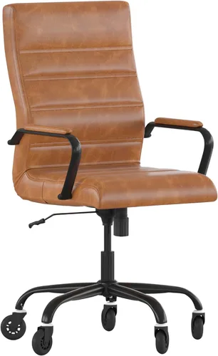 Miniatura 11 de Flash Furniture Whitney - Silla de oficina giratoria ejecutiva de LeatherSoft con respaldo alto y marco negro, brazos y ruedas de ruedas