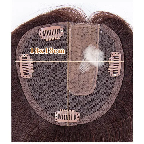 Miniatura 3 de Base de seda recta Cabello humano Topper de una pieza parte lateral parte frontal cierre con clips (7.9 in/parte izquierda negro)