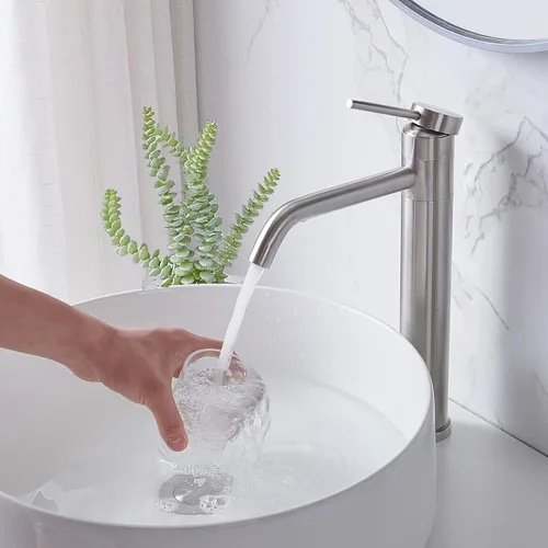 Miniatura 7 de Hotis HT-BF100 - Grifo de lavabo de níquel cepillado, grifo de baño alto de acero inoxidable con boquilla giratoria de 360°, grifos de baño de 1