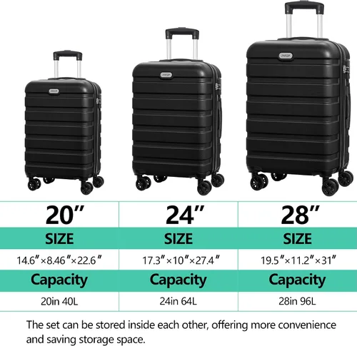Miniatura 3 de AnyZip Maleta ligera de policarbonato ABS con 4 ruedas universales TSA Lock Negro