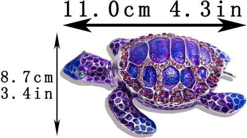 Miniatura 2 de YU FENG Caja de joyería de figura de tortuga marina con bisagras coleccionables de cristal con bisutería decorativa de tortuga de animales (morado)