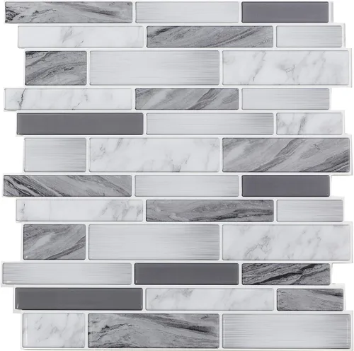 Tack Tile Pelar y pegar protector contra salpicaduras de vinilo (mosaico mixto gris)