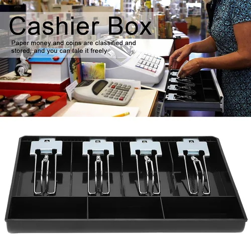 Miniatura 4 de Bandeja de dinero, bandeja de inserción de cajón de caja registradora con 4 compartimentos para billetes/3 monedas, caja de almacenamiento portátil