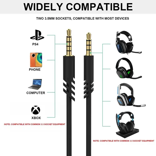 Miniatura 4 de Cable de repuesto de auriculares de 2M de 6.5 pies con control de volumen para Astro A10/A30/A40/A50, cable de auriculares para PS5/PS4/Xbox Series