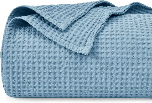 Miniatura 47 de PHF - Manta de punto gofre 100% de algodón tamaño king para cama, cobija ligera transpirable a prueba de engancho, ideal para acolchado en climas