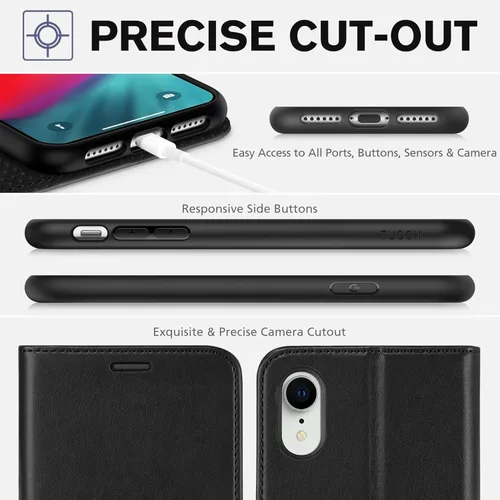 Miniatura 8 de TUCCH Funda tipo cartera para iPhone XR, función atril con bloqueo RFID, ranura para tarjetas de crédito, de piel sintética, con carga inalámbrica