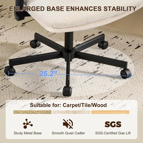 Miniatura 7 de Furniliving Criss Cross Office Chair with Adjustable Flip-up Arms, Premium Chenille Upholstered Cross Legged Chair, Ergonomic Swivel Desk Vanity