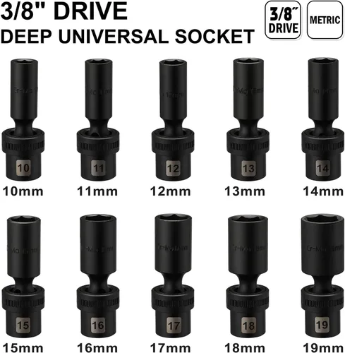 Miniatura 2 de Mayouko 10 piezas 3/8" de 10-19mm, juego de llaves vaso de impacto universal profundo, 6 puntos, métrico