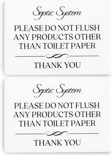 Señal de inodoro con texto en inglés «No ras» con el sistema septico «Do Not Flush Toilet Paper» (acrílico blanco de 5 x 3.5 pulgadas) – Letrero con