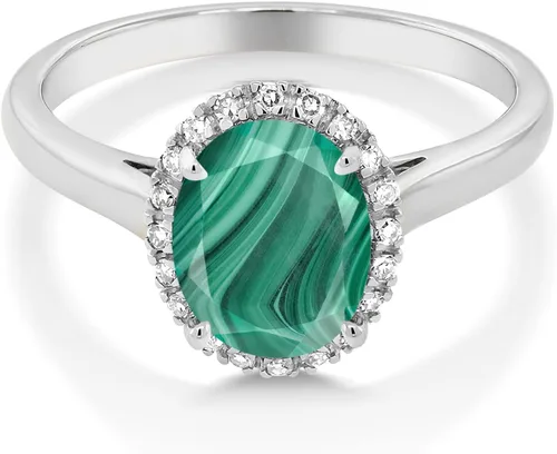 Miniatura 67 de Gem Stone King Anillo de compromiso ovalado de oro blanco de 10 quilates con piedra natal y halo de diamantes Ovalado de 0.354 x 0.276 in Anillo