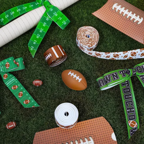 Miniatura 5 de Whaline 6 rollos de cinta de grogrén de fútbol de 30 yardas, cinta decorativa de tela para campo de pelota de rugby, cinta de envoltura de deportes