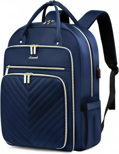LOVEVOOK - Mochila para portátil de mujer, mochila de trabajo de moda con puerto USB, mochilas impermeables para el trabajo., Azul marino, 17,3 pulg.