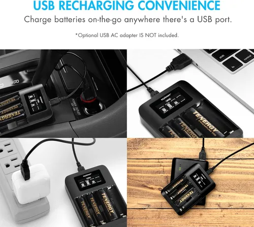 Miniatura 5 de Tenergy Premium Pro Paquete de 4 pilas AA y 4 AAA recargables y cargador de batería portátil TN474U, ideal para electrónica profesional de alto