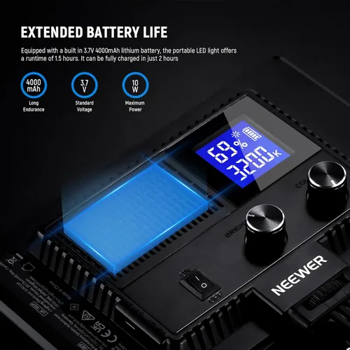Miniatura 4 de NEEWER Panel de luz de video LED de 9" regulable con iluminación suave para cámara DSLR con mini trípode de escritorio, puertos USB tipo C