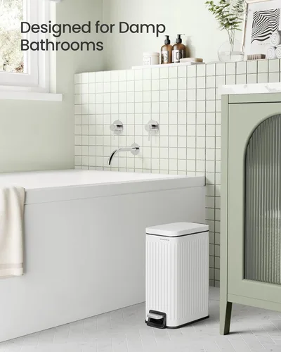 Miniatura 3 de SONGMICS Basurero de baño de 6 litros con tapa, delgado para espacios pequeños, cubo de basura de acero inoxidable, cierre suave, color blanco