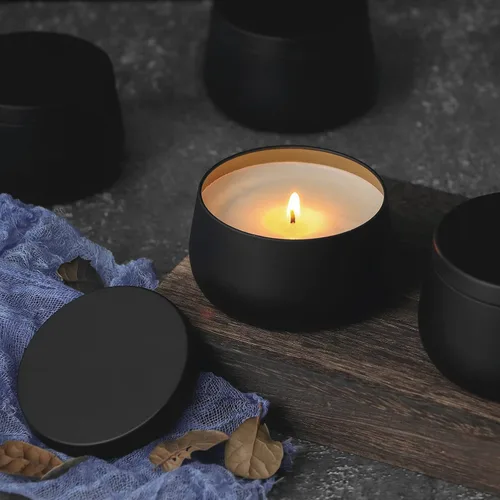 Miniatura 5 de Latas de velas de 8 onzas con tapas, tarros de velas negras, latas de velas a granel para hacer velas, tarros de fabricación de velas