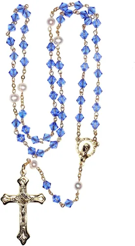 Miniatura 2 de Rosario de oración católica de cristal o cristal austriaco - Incluye bolsa de rosario, cómo rezar el rosario "y el mes de nacimiento significado