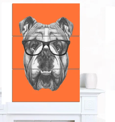 Miniatura 2 de Designart Bulldog inglés con gafas - Obra de arte de pared de animales grandes, 30 x 40, gris/naranja