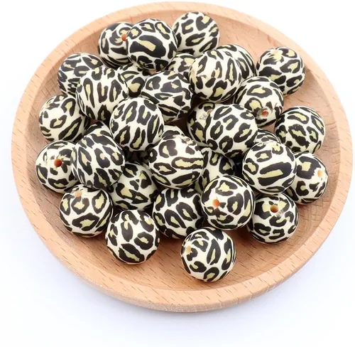 Miniatura 8 de 36 cuentas de silicona de leopardo para manualidades de 0.472 in, 0.591 in y 0.748 in, cuentas espaciadoras sueltas redondas a granel para hacer