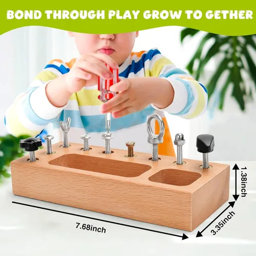 Miniatura 2 de TenFans Montessori - Tabla de actividades para niños pequeños de 3 a 5 años, tablero de actividades de destornillador de madera, juguete