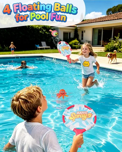 Miniatura 2 de Juego de pelota de remo de agua con 2 bolas flotantes de animales y 2 bolas flotantes, juego de pelota de remo de playa para niños y adultos