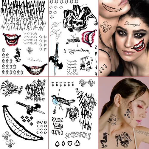 Tatuajes temporales de Halloween, 4 hojas de tatuajes temporales falsos para hombres y mujeres, perfecto para Halloween, cosplay, disfraces y