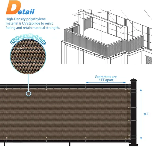 Miniatura 4 de TANG Valla de privacidad de balcón de 0 2.5 x 10 pies para barandilla de cubierta de apartamento, bloque resistente de 200 GSM, cubierta de cercado