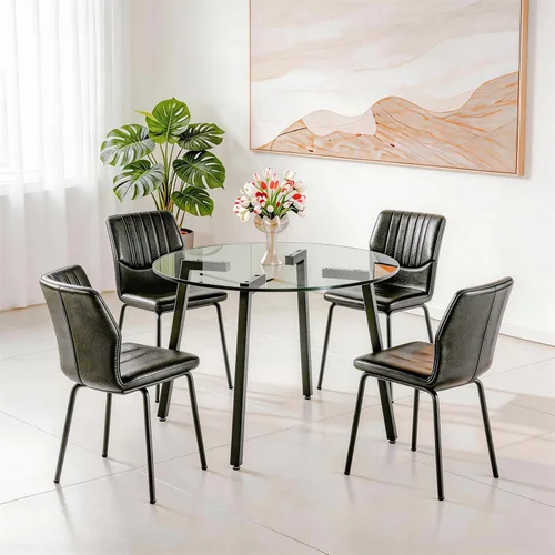 Miniatura 29 de Juego de mesa de comedor de cristal para 4, mesa rectangular con 4 sillas de cocina de cuero gris, juego de comedor de cocina de 51 pulgadas, mesa 4